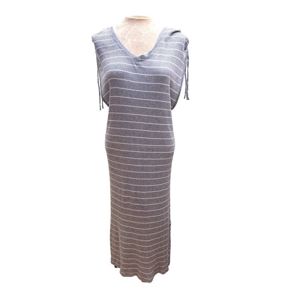 Anthropologie Saturday Sunday Blue Striped Ribbed Knit Maxi Dress Medium